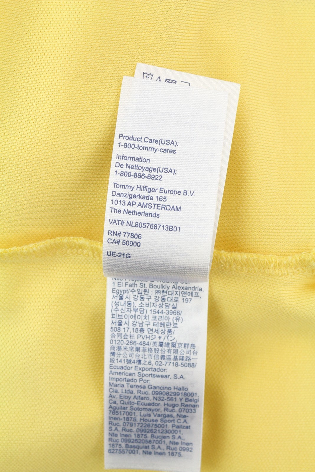 TOMMY HILFIGER Men T-Shirt 2XL Yellow Premium Pique Slim Fit Short Sleeve