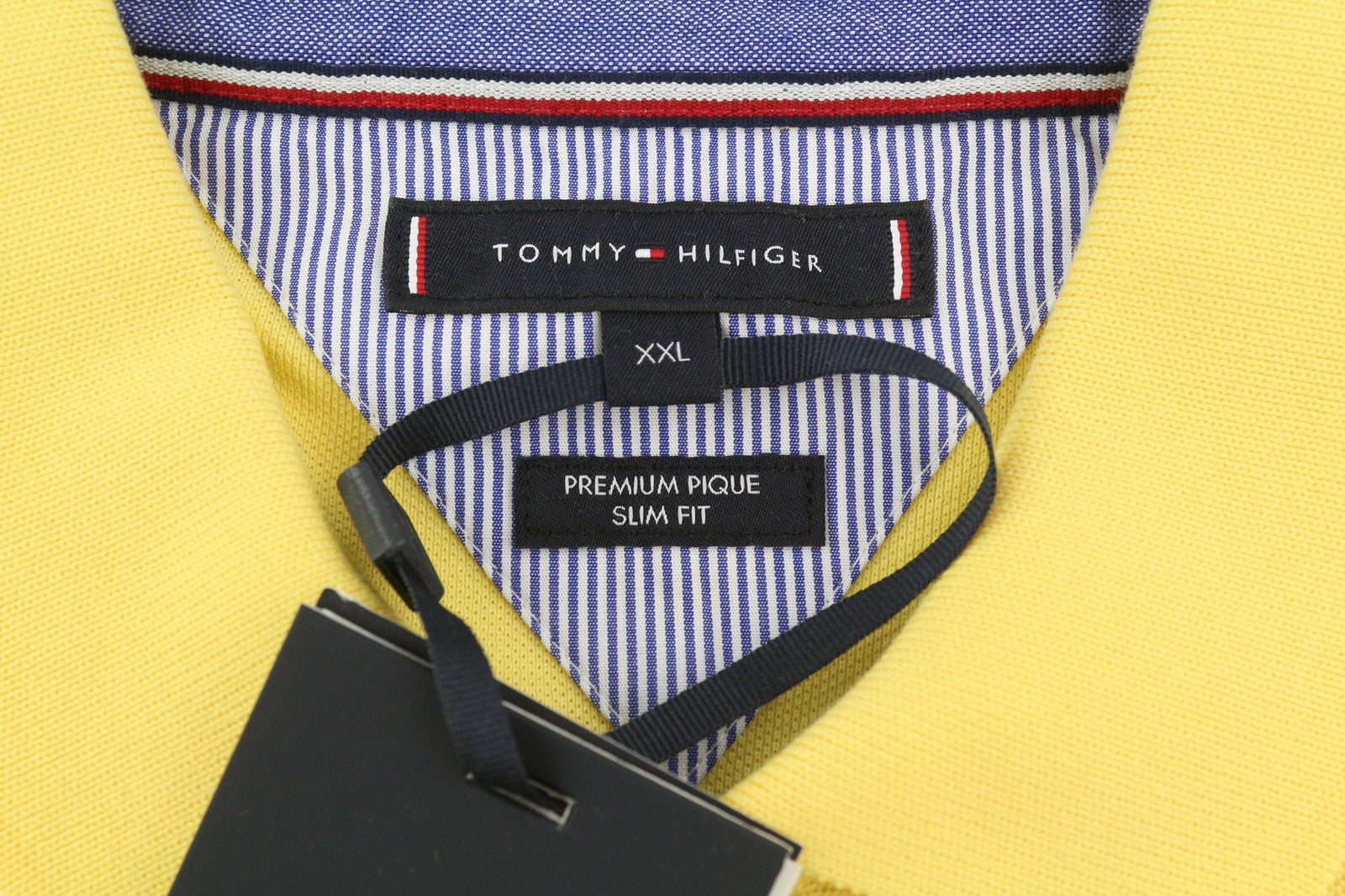 TOMMY HILFIGER Men T-Shirt 2XL Yellow Premium Pique Slim Fit Short Sleeve