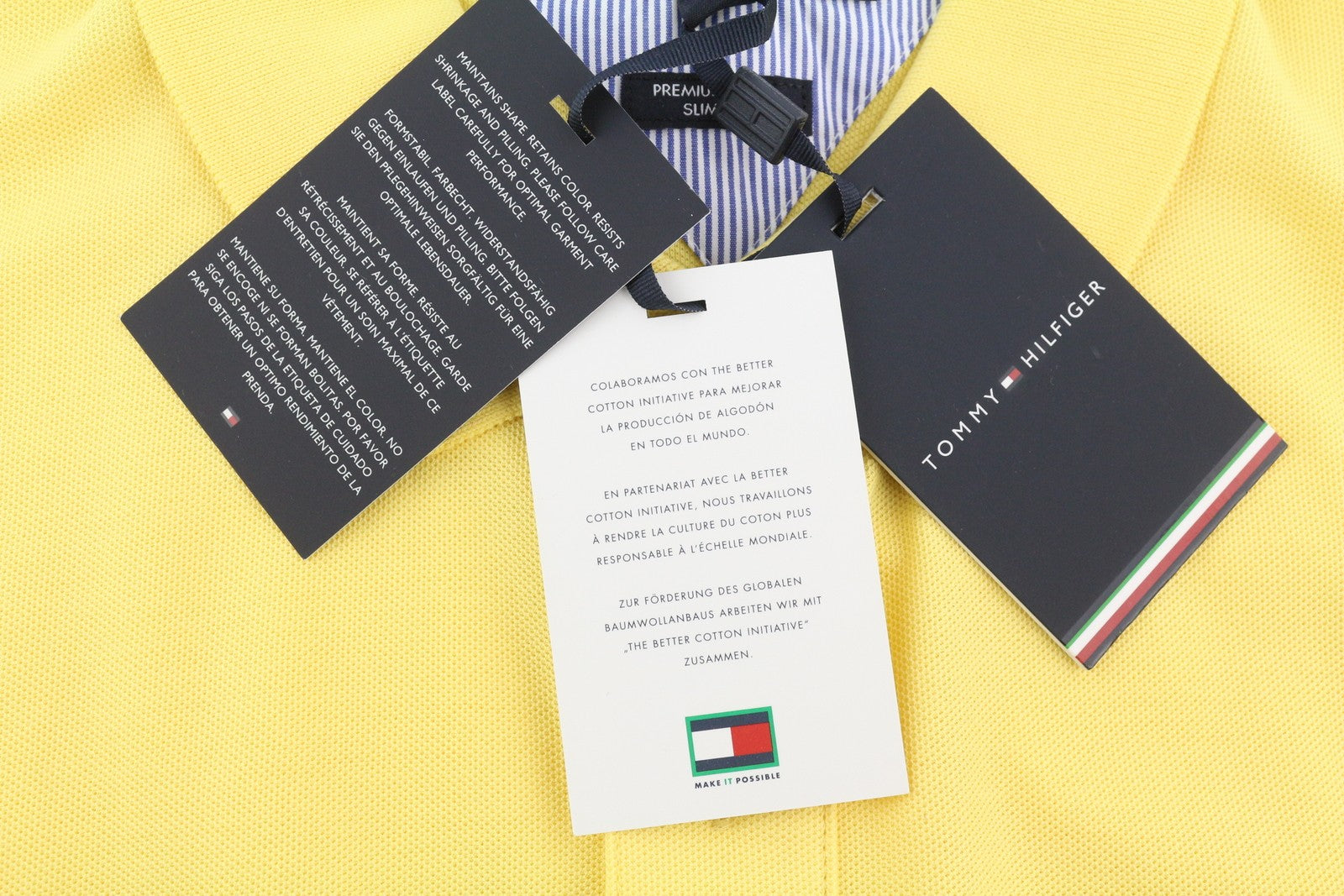TOMMY HILFIGER Men T-Shirt 2XL Yellow Premium Pique Slim Fit Short Sleeve