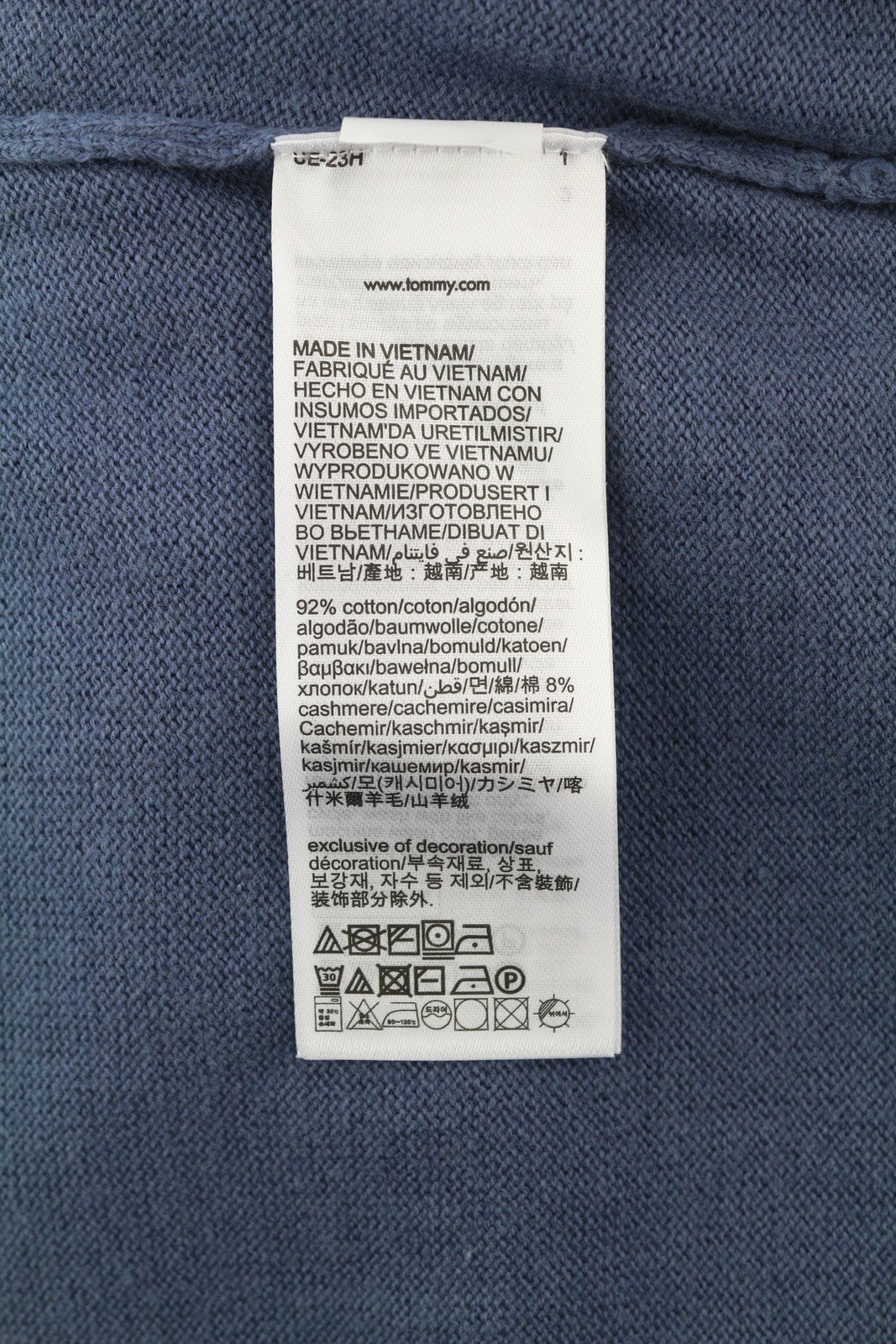 TOMMY HILFIGER Pima Org Ctn Cashmere V Neck Men Jumper XS Blue Pull On Knitted