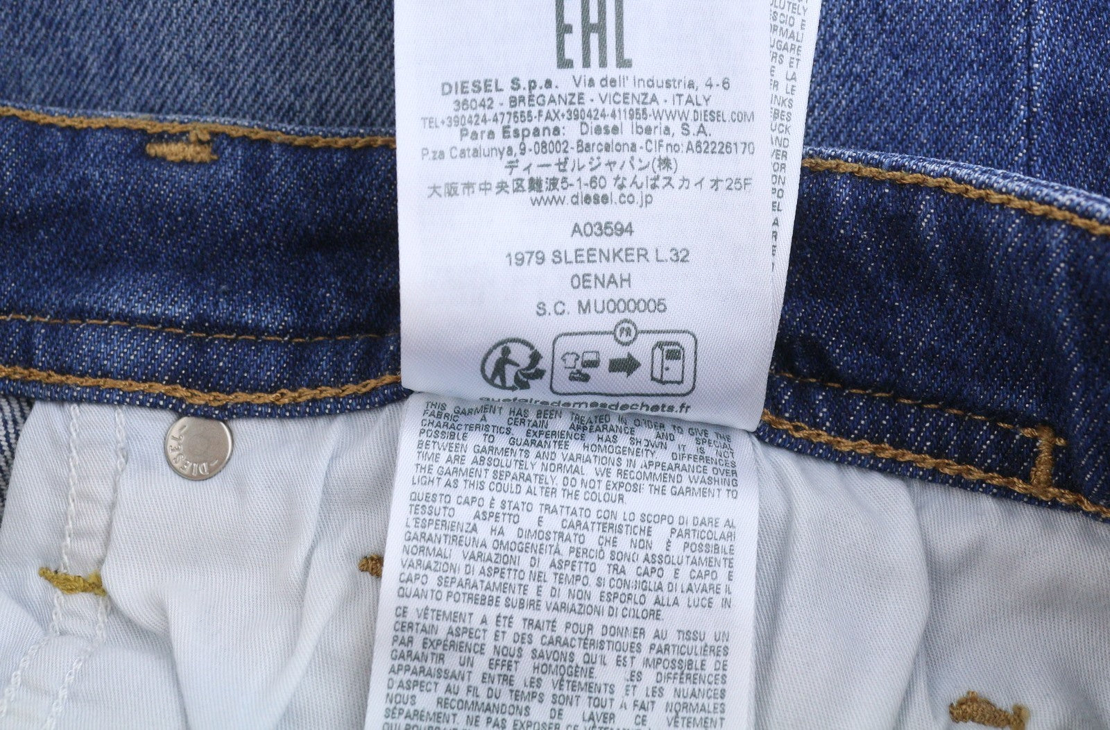 DIESEL 1979 Sleenker 0ENAH Men Jeans W30/L32 Blue Faded Whiskers Skinny Fit