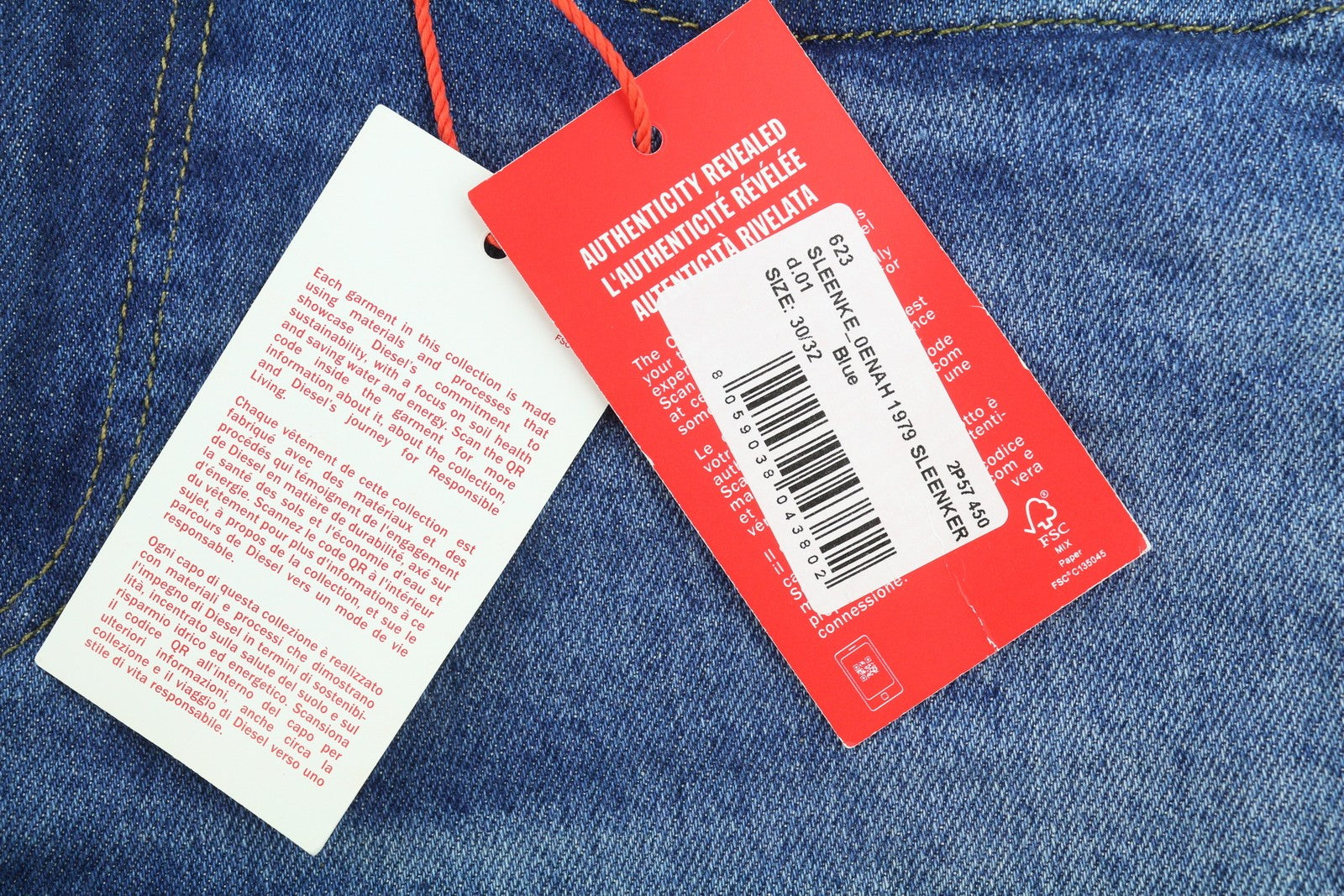 DIESEL 1979 Sleenker 0ENAH Men Jeans W30/L32 Blue Faded Whiskers Skinny Fit