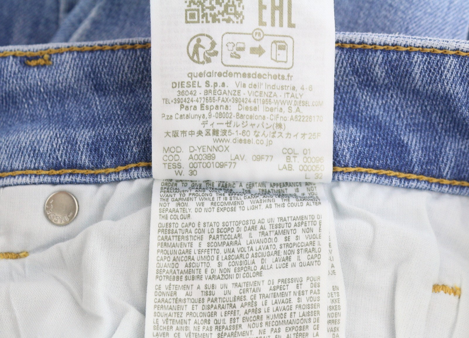 DIESEL D-Yennox 09F77 Men Jeans W30/L32 Blue Faded Regular Fit Tapered Leg