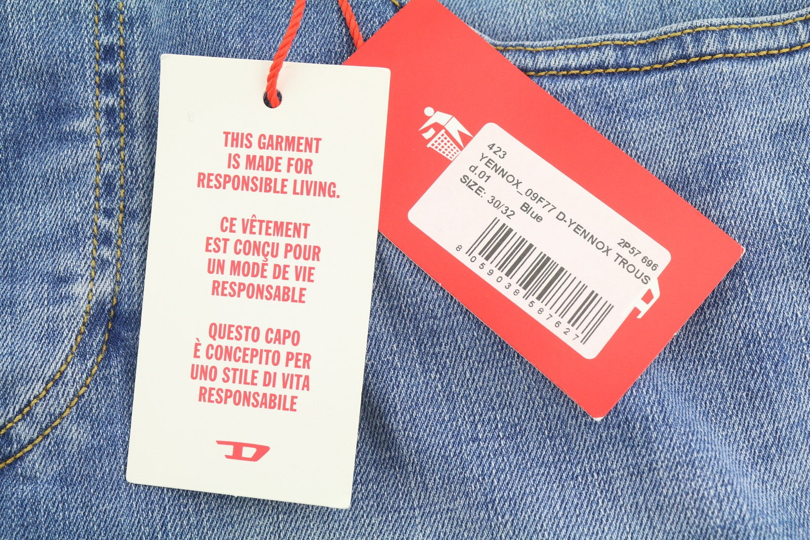 DIESEL D-Yennox 09F77 Men Jeans W30/L32 Blue Faded Regular Fit Tapered Leg