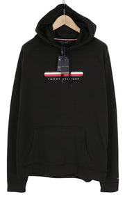 TOMMY HILFIGER OH Men Hoodie L Pull On Black Front Logo Pyjama Top Sleepwear