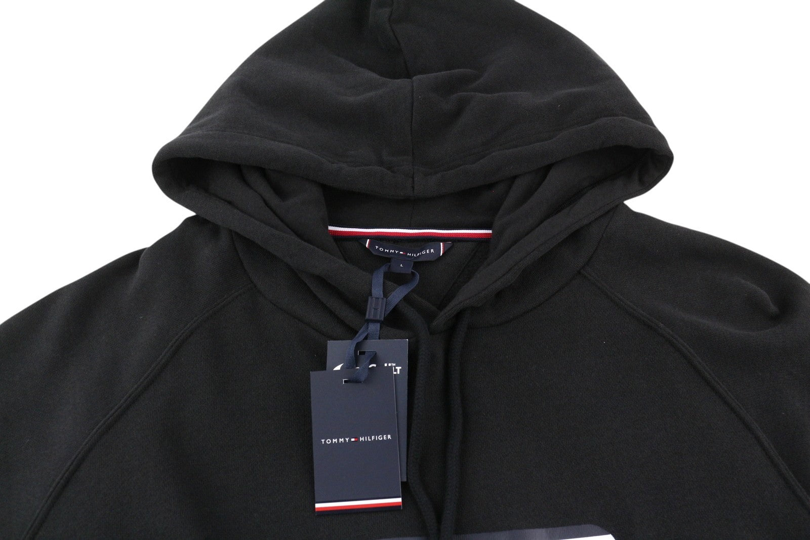 TOMMY HILFIGER OH Men Hoodie L Pull On Black Front Logo Pyjama Top Sleepwear