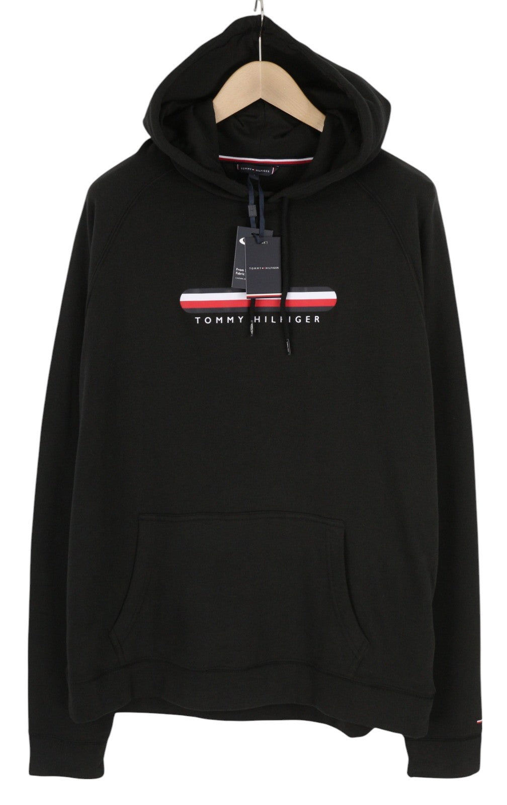 TOMMY HILFIGER OH Men Hoodie M Pull On Black Front Logo Pyjama Top Sleepwear