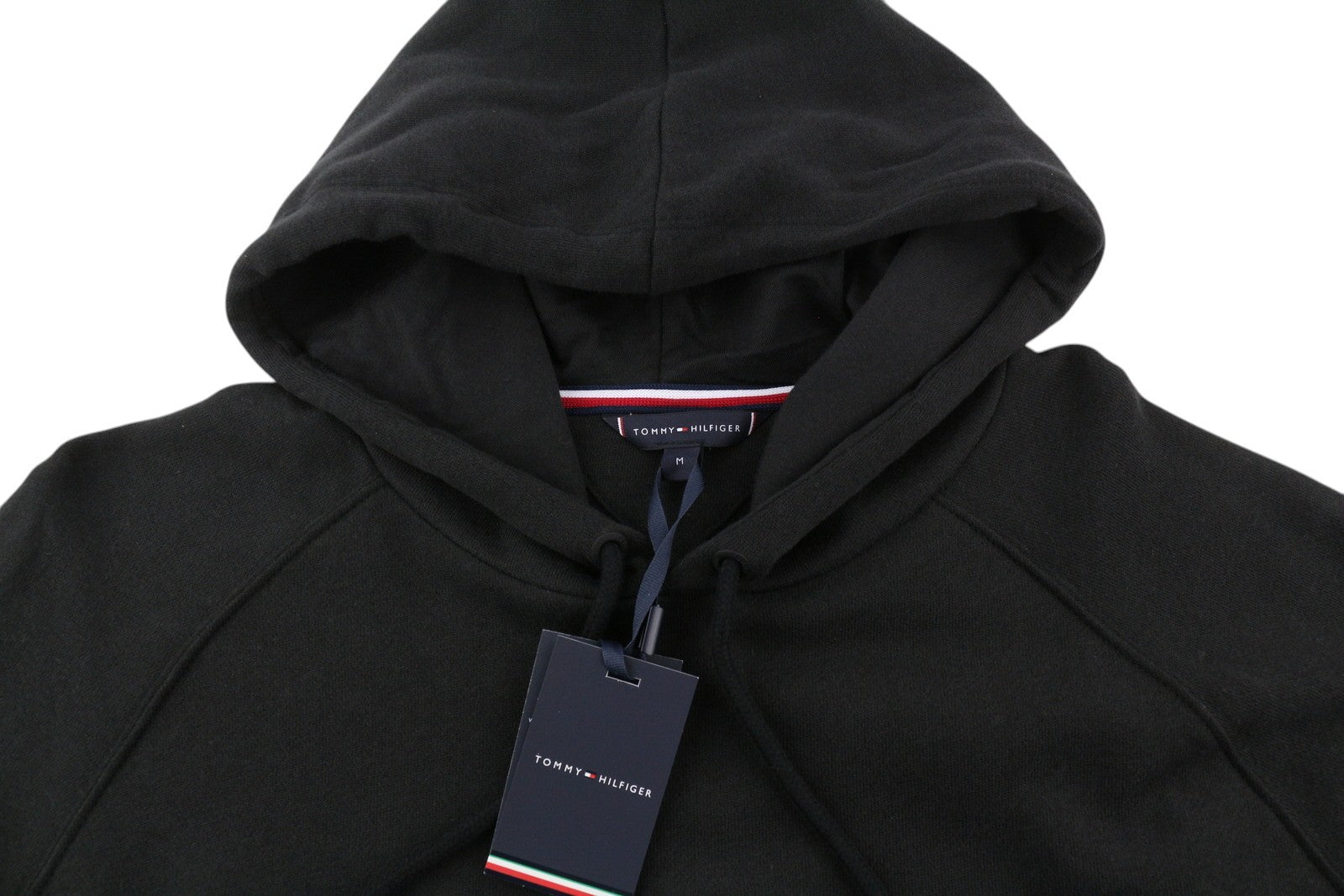 TOMMY HILFIGER OH Men Hoodie M Pull On Black Front Logo Pyjama Top Sleepwear