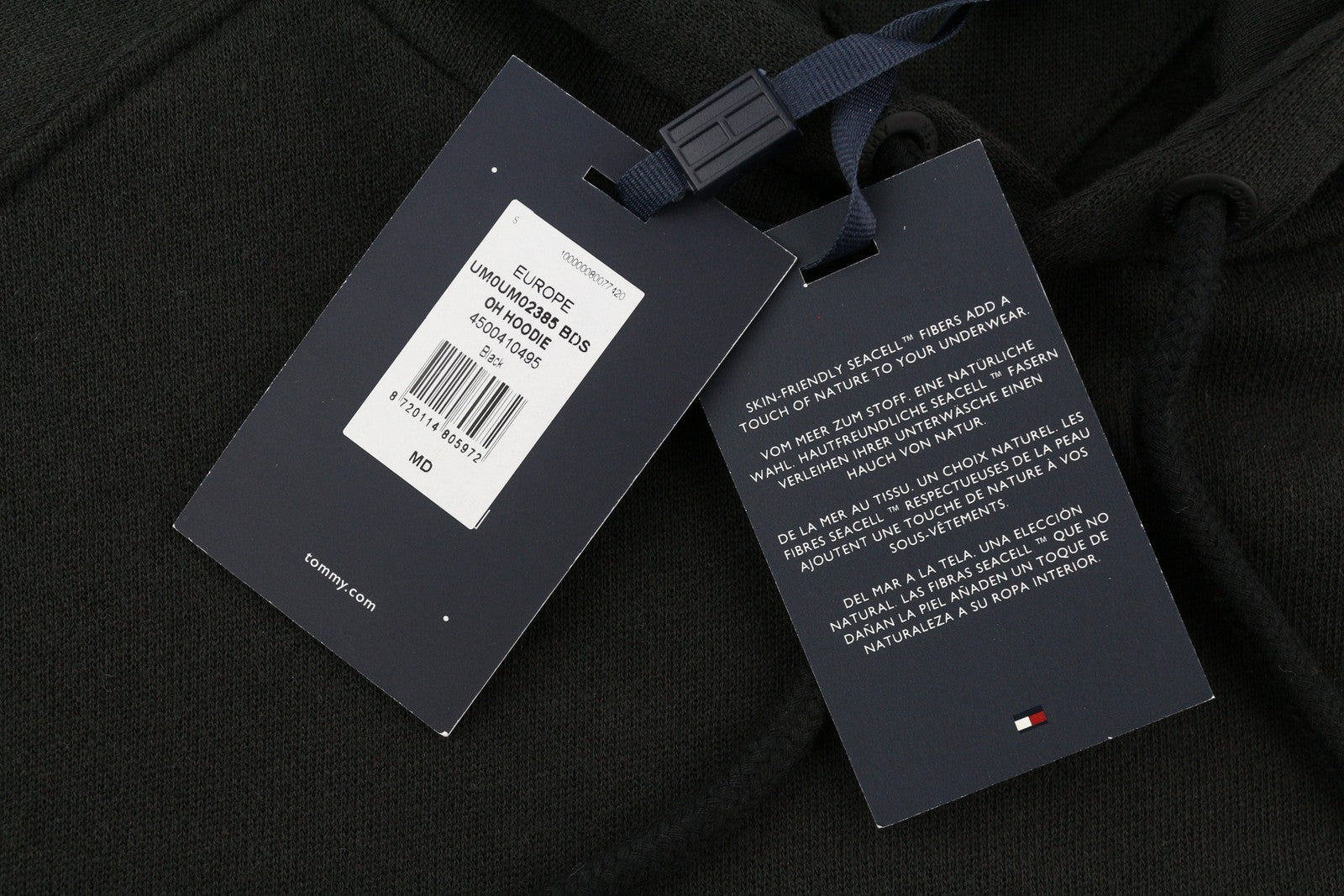 TOMMY HILFIGER OH Men Hoodie M Pull On Black Front Logo Pyjama Top Sleepwear