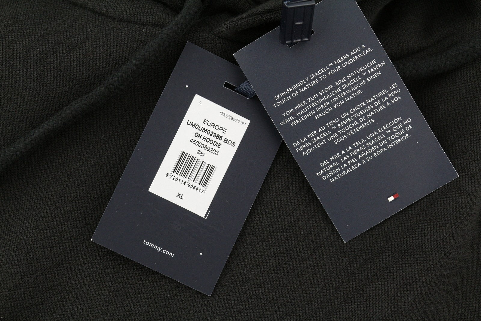 TOMMY HILFIGER OH Men Hoodie XL Pull On Black Front Logo Pyjama Top Sleepwear