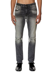 DIESEL 2019 D-Strukt 09G03 Men Jeans W38/L32 Grey Faded Whiskers Distress Slim
