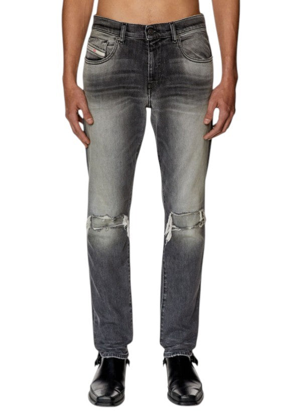 DIESEL 2019 D-Strukt 09G03 Men Jeans W38/L32 Grey Faded Whiskers Distress Slim
