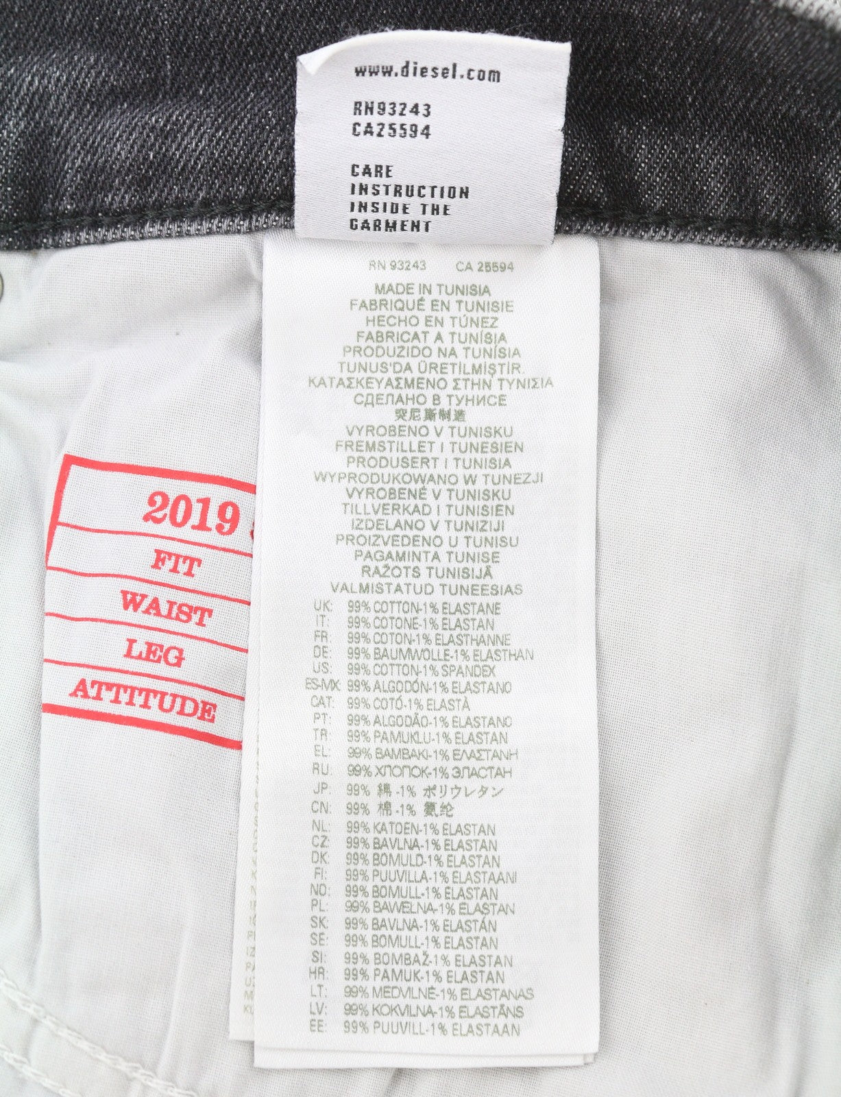DIESEL 2019 D-Strukt 09G03 Men Jeans W38/L32 Grey Faded Whiskers Distress Slim