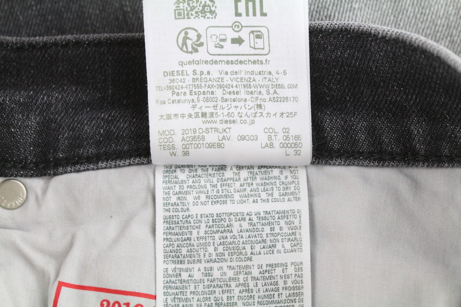 DIESEL 2019 D-Strukt 09G03 Men Jeans W38/L32 Grey Faded Whiskers Distress Slim