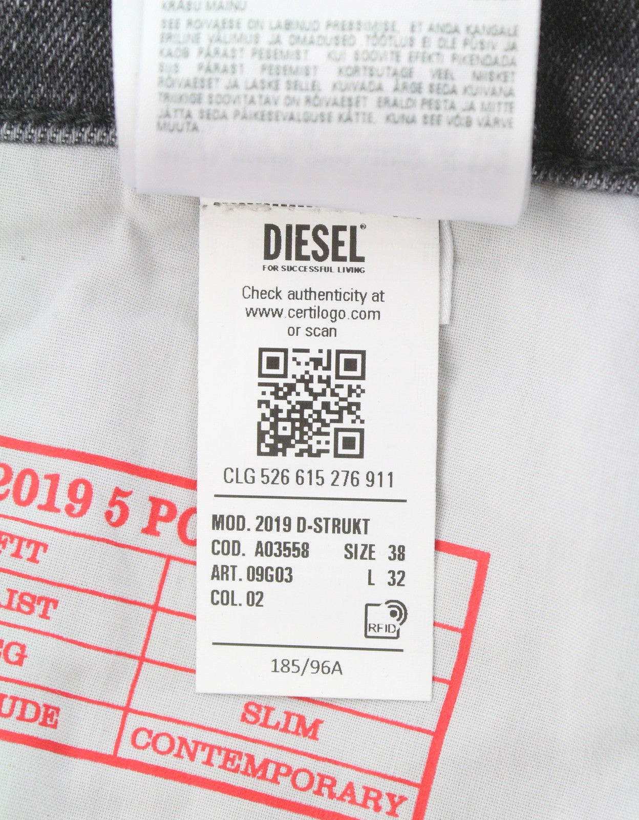 DIESEL 2019 D-Strukt 09G03 Men Jeans W38/L32 Grey Faded Whiskers Distress Slim