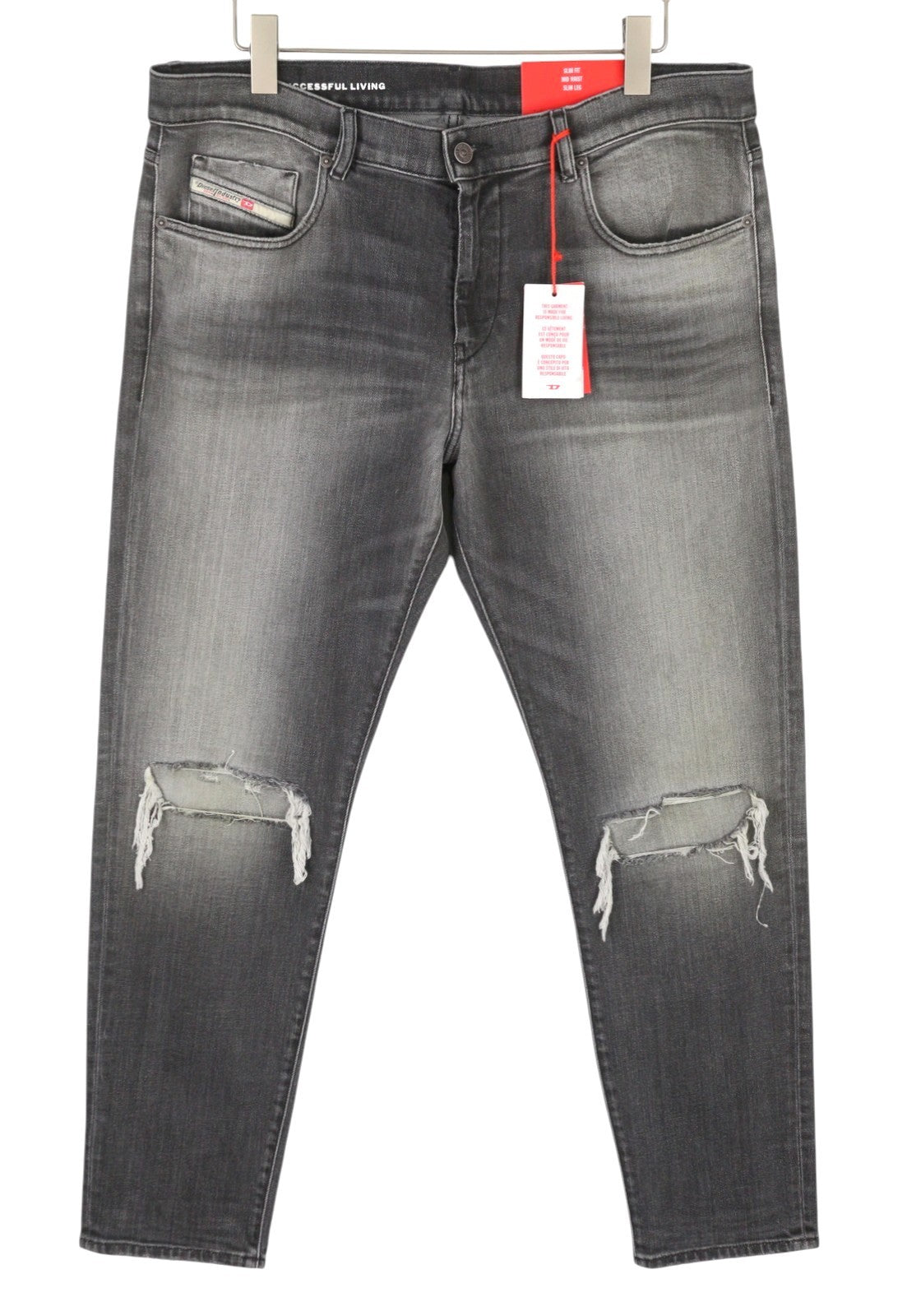 DIESEL 2019 D-Strukt 09G03 Men Jeans W38/L32 Grey Faded Whiskers Distress Slim