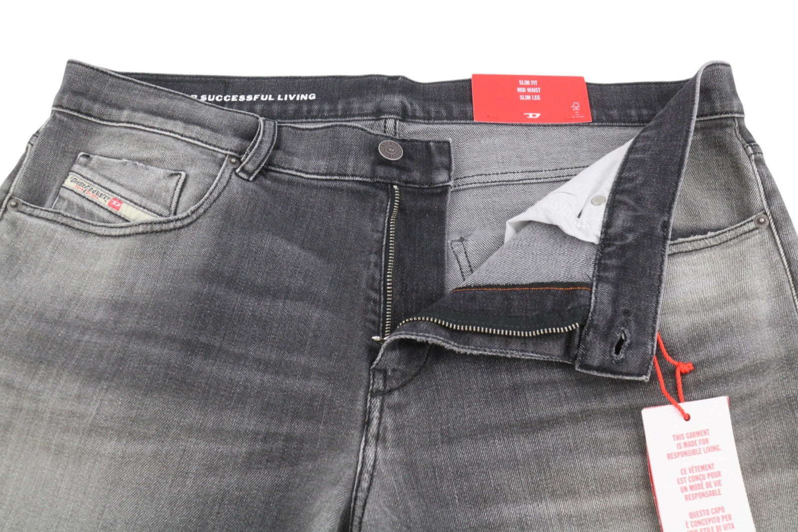 DIESEL 2019 D-Strukt 09G03 Men Jeans W38/L32 Grey Faded Whiskers Distress Slim
