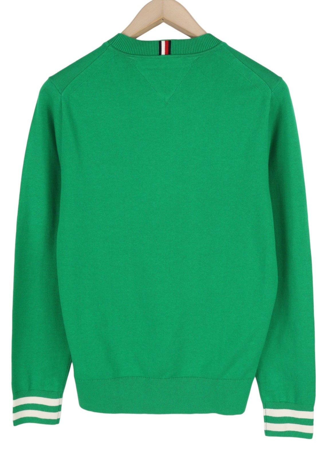 TOMMY HILFIGER Monotype Tipped Men Jumper S Green Knitted Crew Neck Pull On