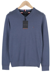TOMMY HILFIGER Pima Org Ctn Cashmere V Neck Men Jumper XS Pull On Knitted Blue