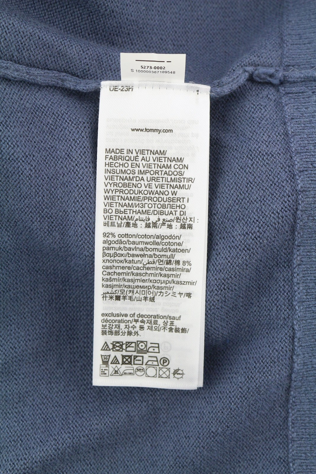 TOMMY HILFIGER Pima Org Ctn Cashmere V Neck Men Jumper XS Pull On Knitted Blue