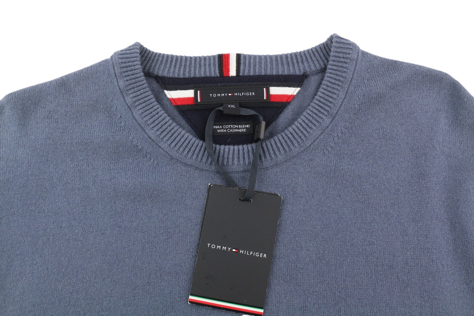 TOMMY HILFIGER Pima Org Ctn Cashmere V Neck Men Jumper 2XL Pull On Knitted Blue
