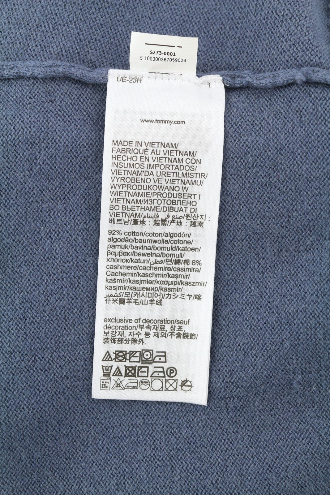 TOMMY HILFIGER Pima Org Ctn Cashmere V Neck Men Jumper 2XL Pull On Knitted Blue