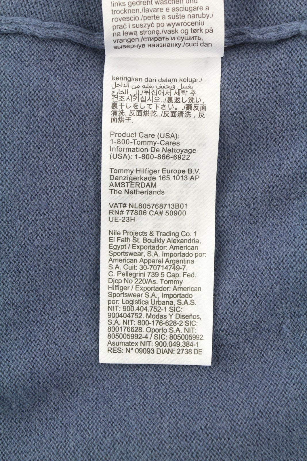 TOMMY HILFIGER Pima Org Ctn Cashmere V Neck Men Jumper 2XL Pull On Knitted Blue