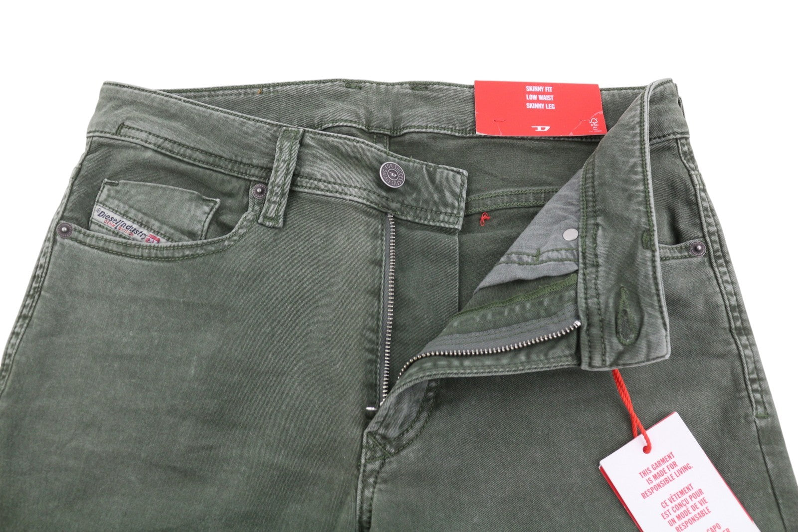 DIESEL 1979 Sleenker 0ENAK Men Jeans W29/L32 Green Whiskers Low Waist Skinny Fit