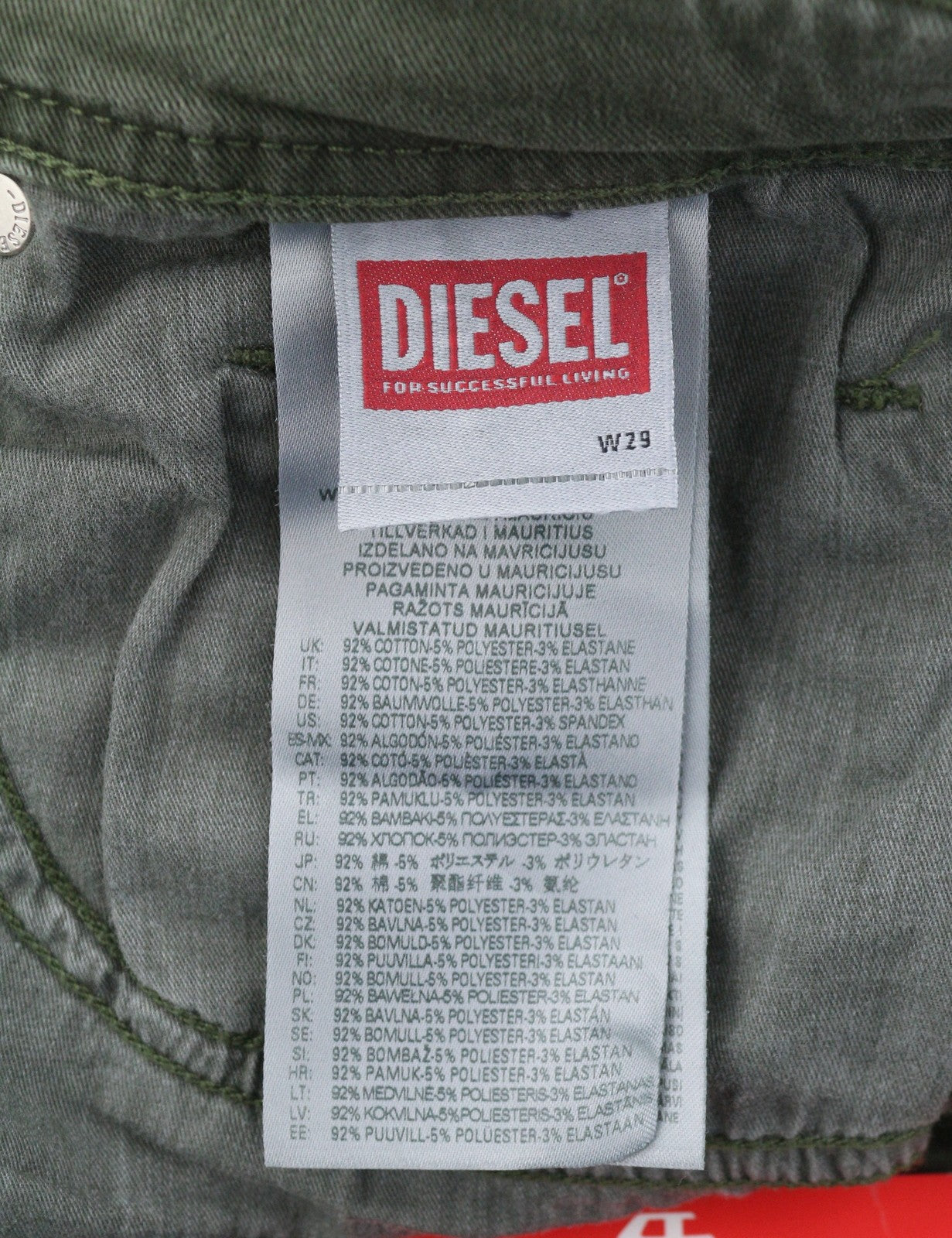 DIESEL 1979 Sleenker 0ENAK Men Jeans W29/L32 Green Whiskers Low Waist Skinny Fit