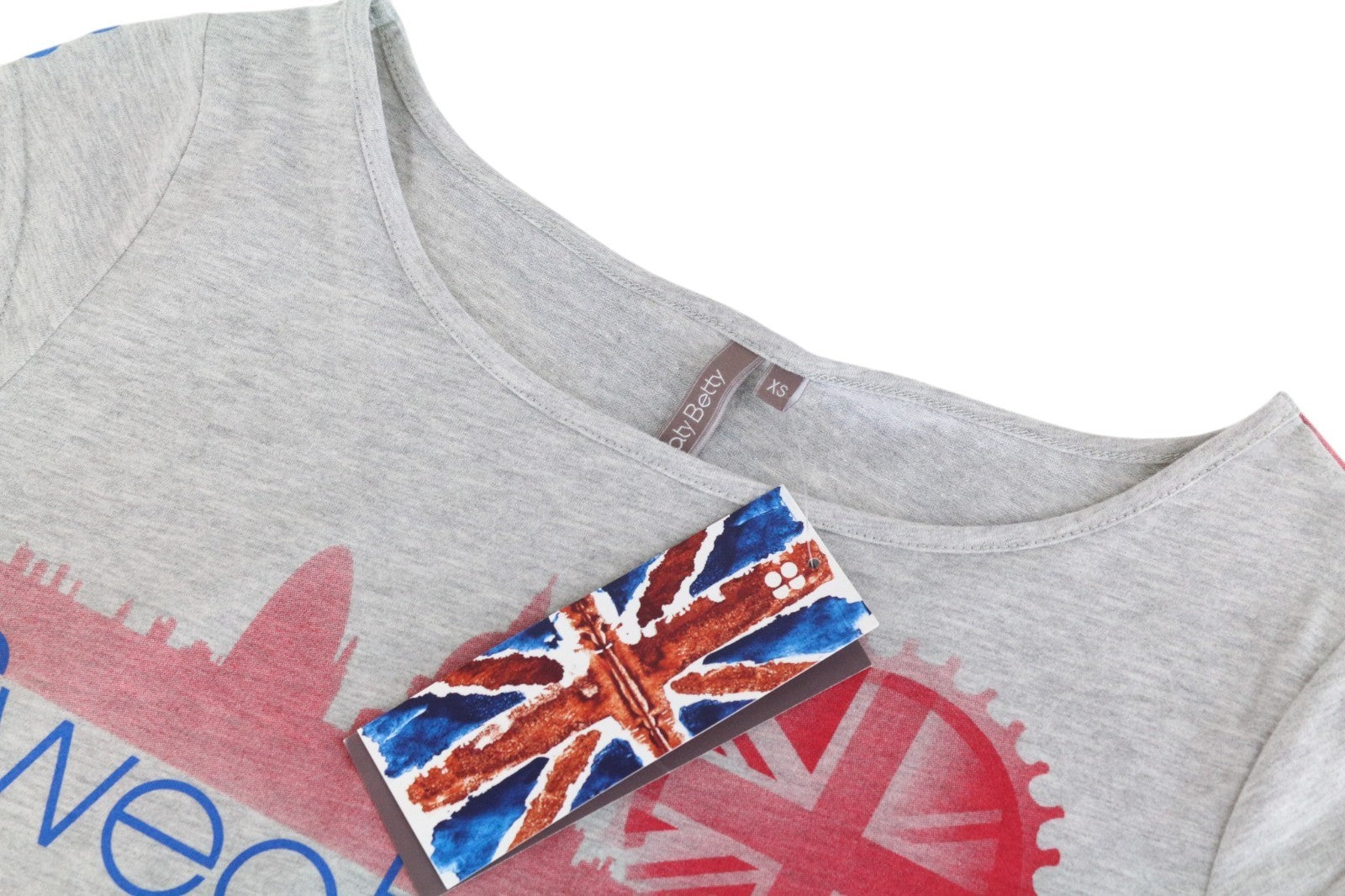 SCOTCH & SODA Patriot Women T-Shirt XS Grey Cotton Blend Union Jack Print