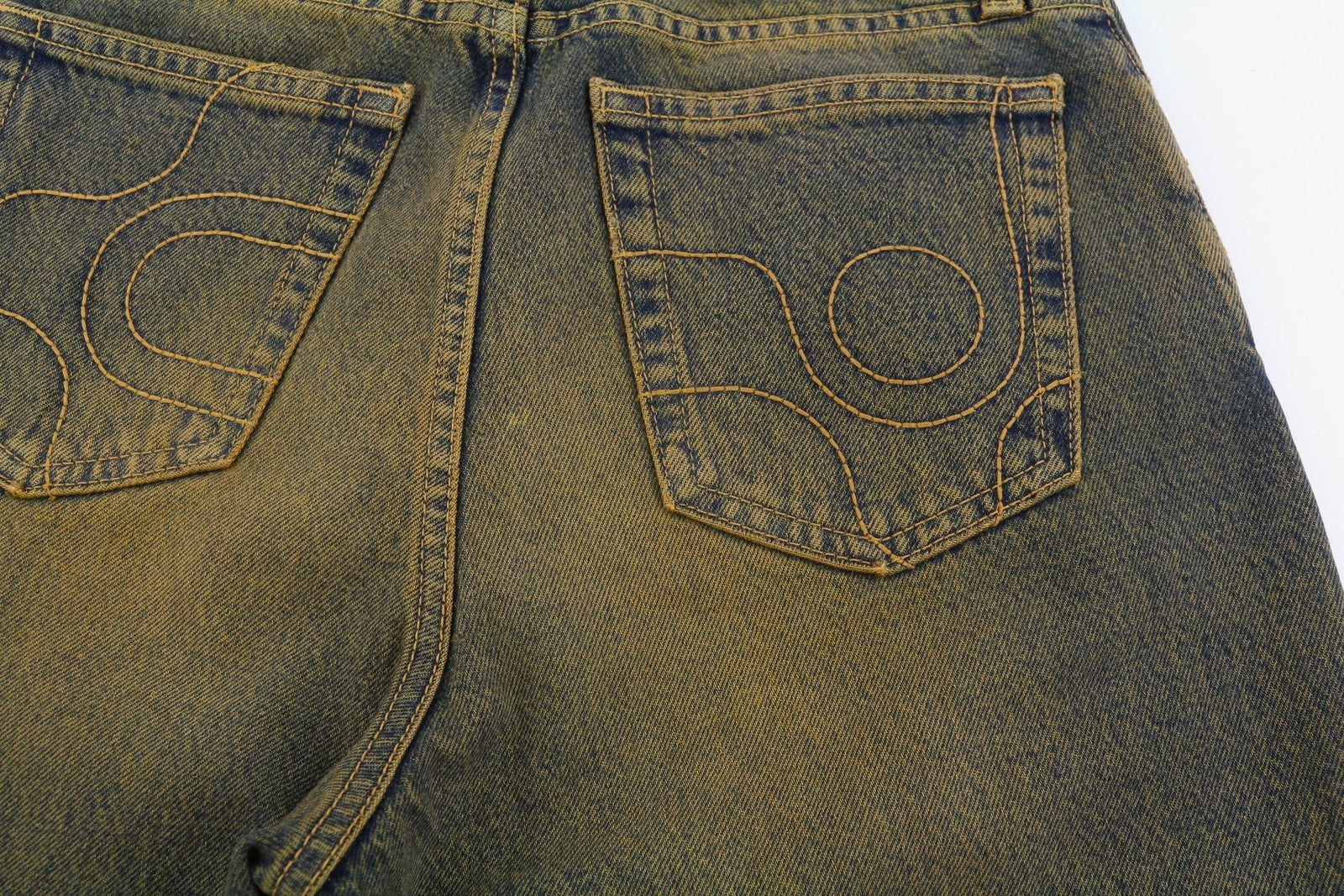 EYTYS Benz Rust Baggy Fit Women Jeans W24/L32 Orange & Blue Faded Aged RRP370