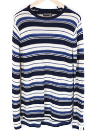 SCOTCH & SODA Ams Couture Men Sweatshirt ~S Blue Striped Linen Blend Pull On