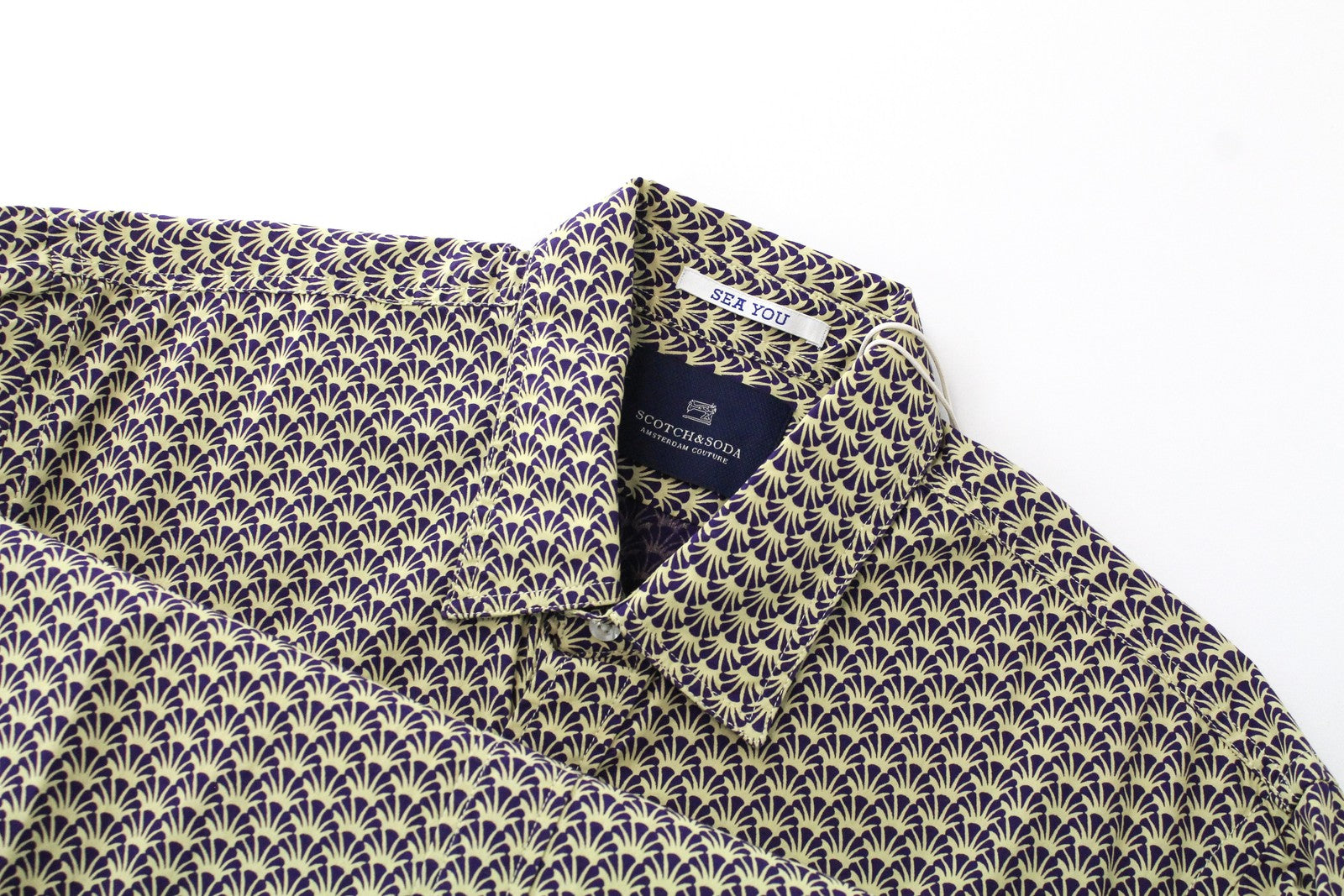 SCOTCH & SODA Ams Couture Men Shirt M Purple Yellow Patterned Long Sleeve