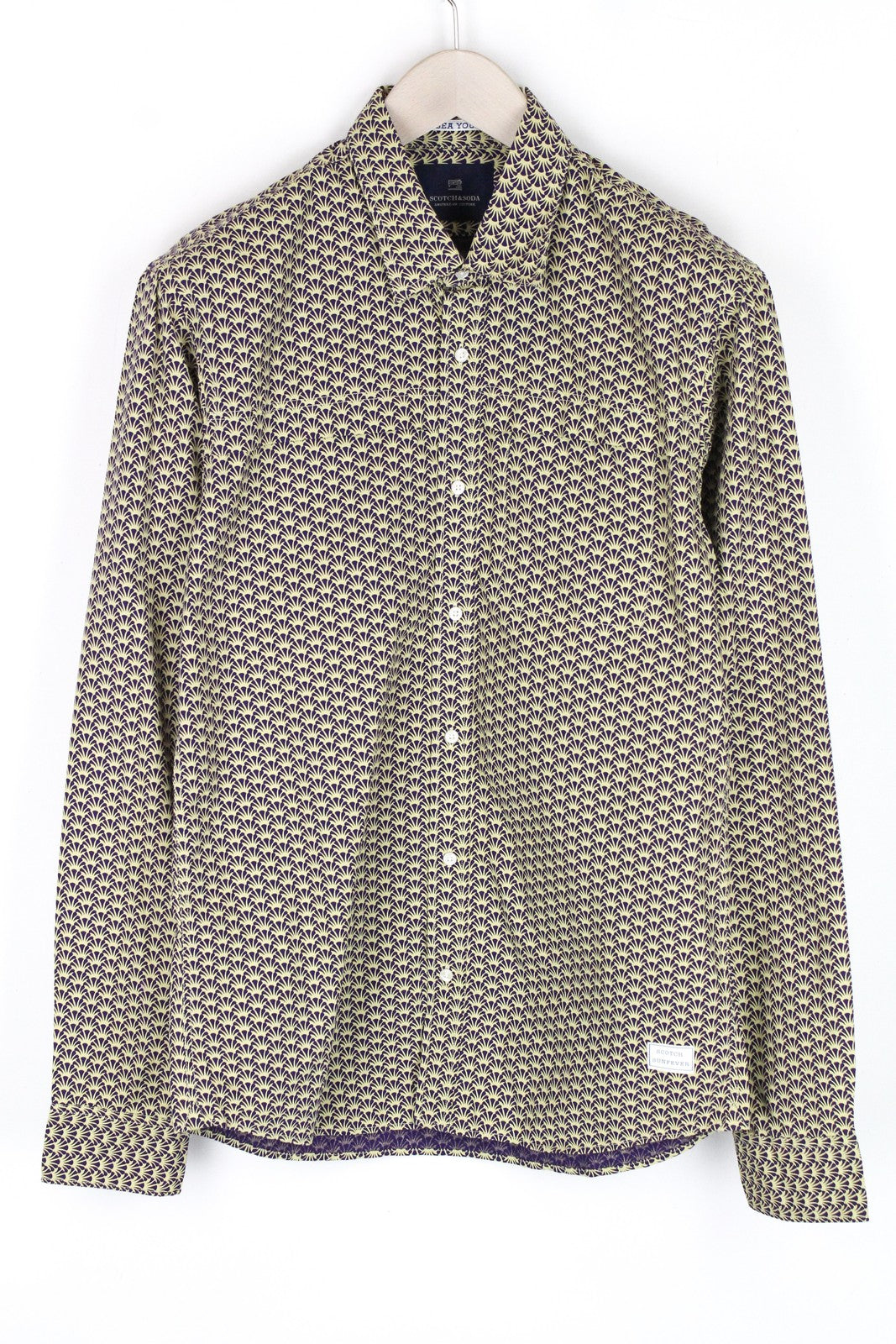 SCOTCH & SODA Ams Couture Men Shirt M Purple Yellow Patterned Long Sleeve