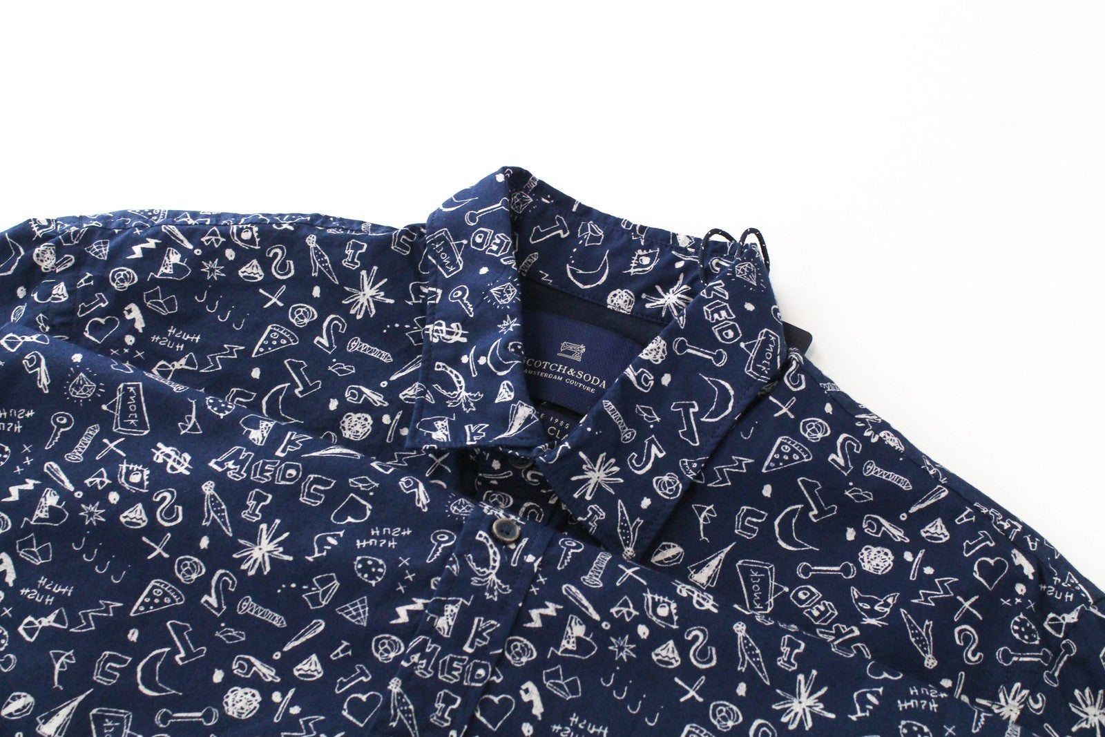 SCOTCH & SODA Ams Couture Men Shirt S Navy Pure Cotton Patterned Long Sleeve