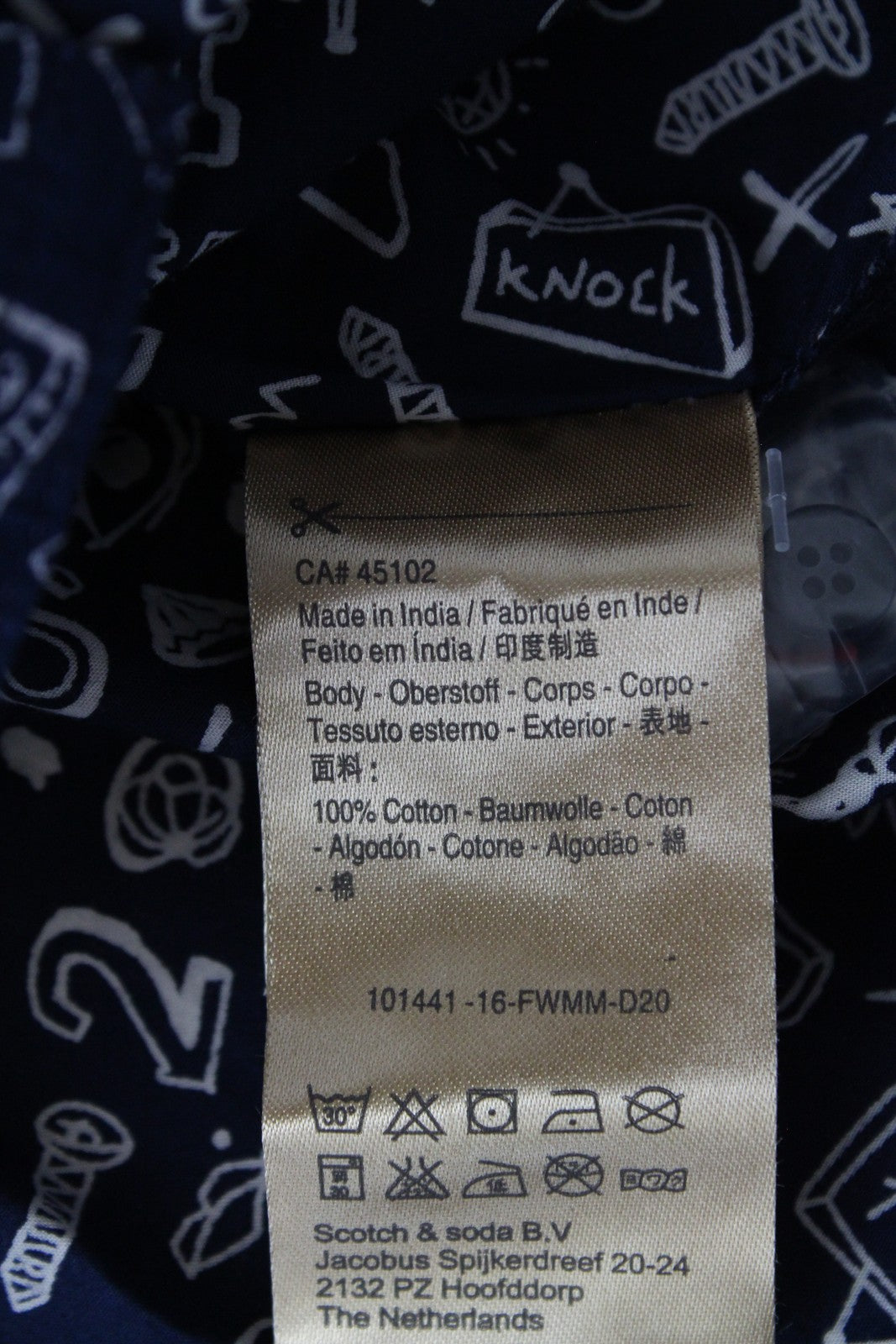 SCOTCH & SODA Ams Couture Men Shirt M Navy Button-Up Cotton Pattern Long Sleeve