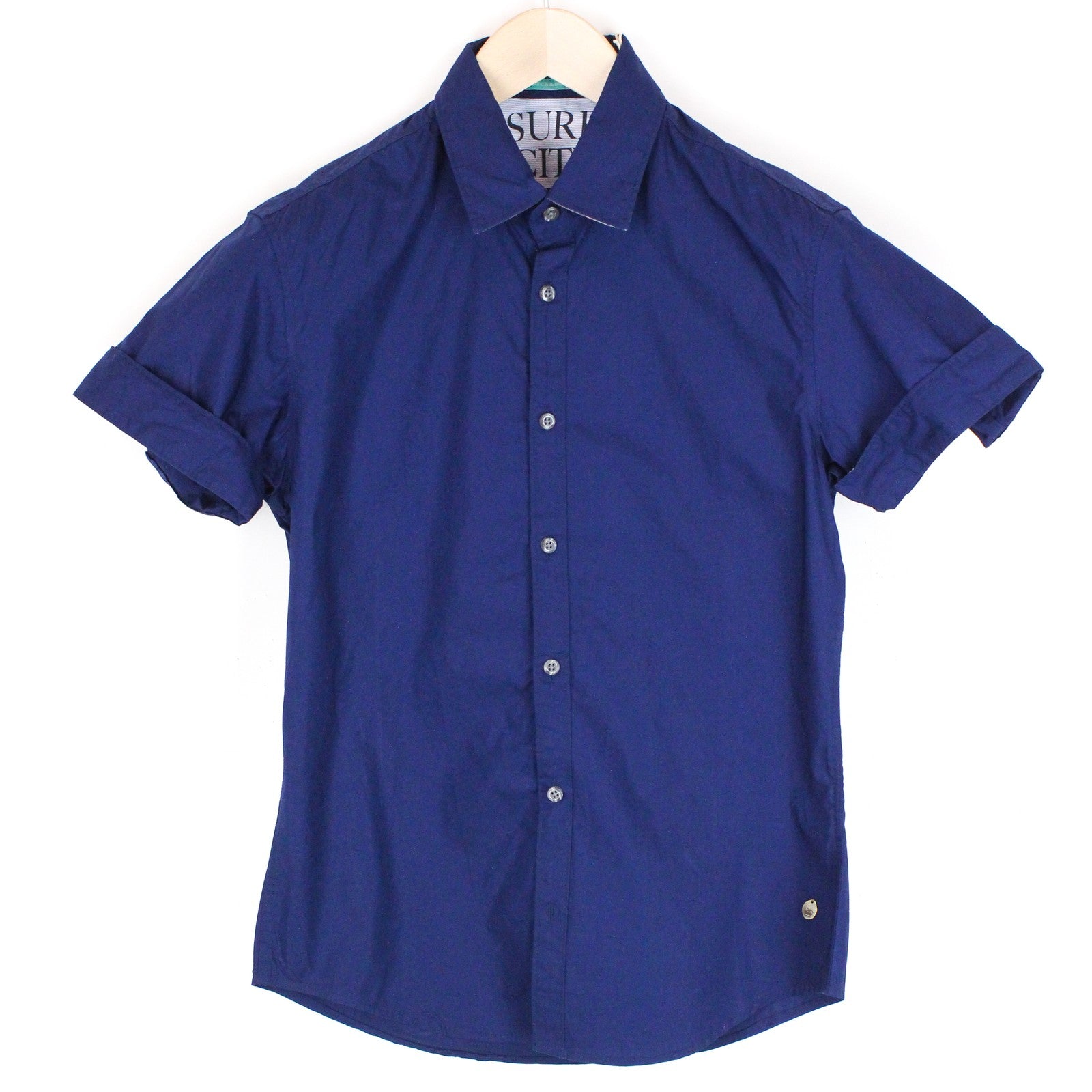 SCOTCH & SODA Ams Couture Men Shirt S Blue Cotton Slim Short Sleeved Button-Up