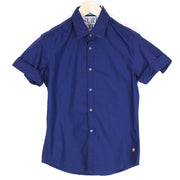SCOTCH & SODA Ams Couture Men Shirt S Blue Cotton Slim Short Sleeved Button-Up