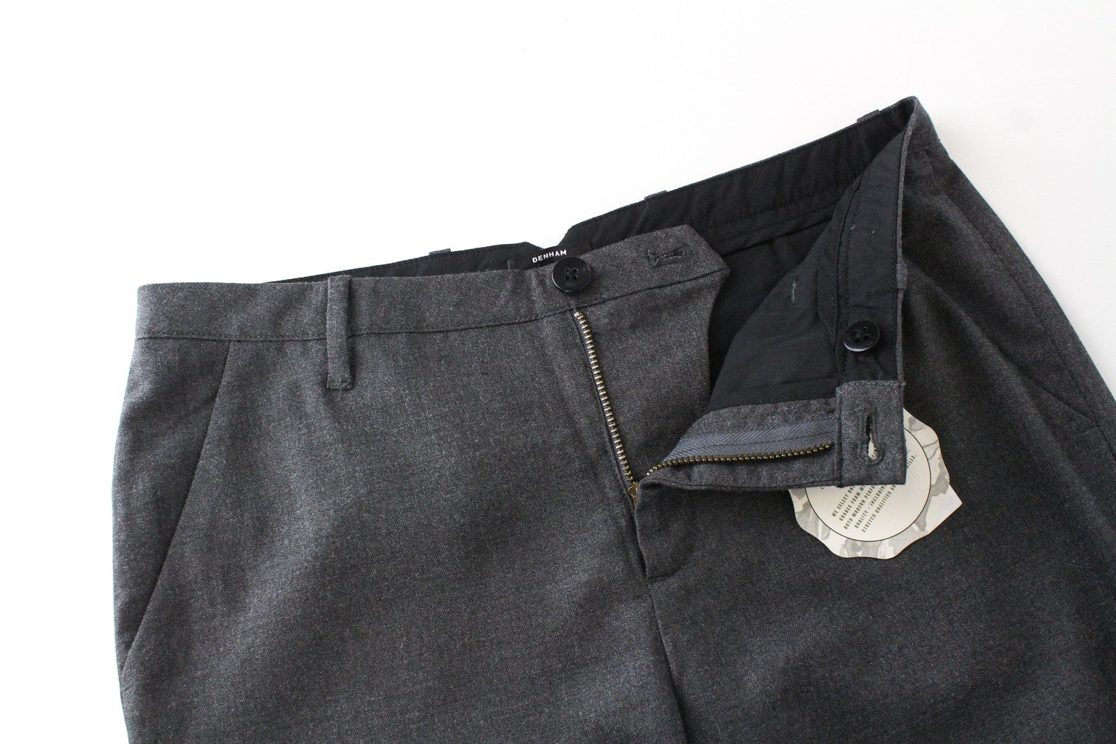 DENHAM Ocean Men Trousers S Grey Stretch Pleated Front Classic Formal Cropped