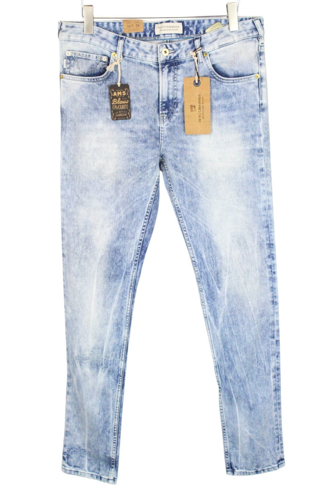 SCOTCH & SODA Skim Men Jeans W34/L34 Skinny Fit Washed Blue Cotton Stretch