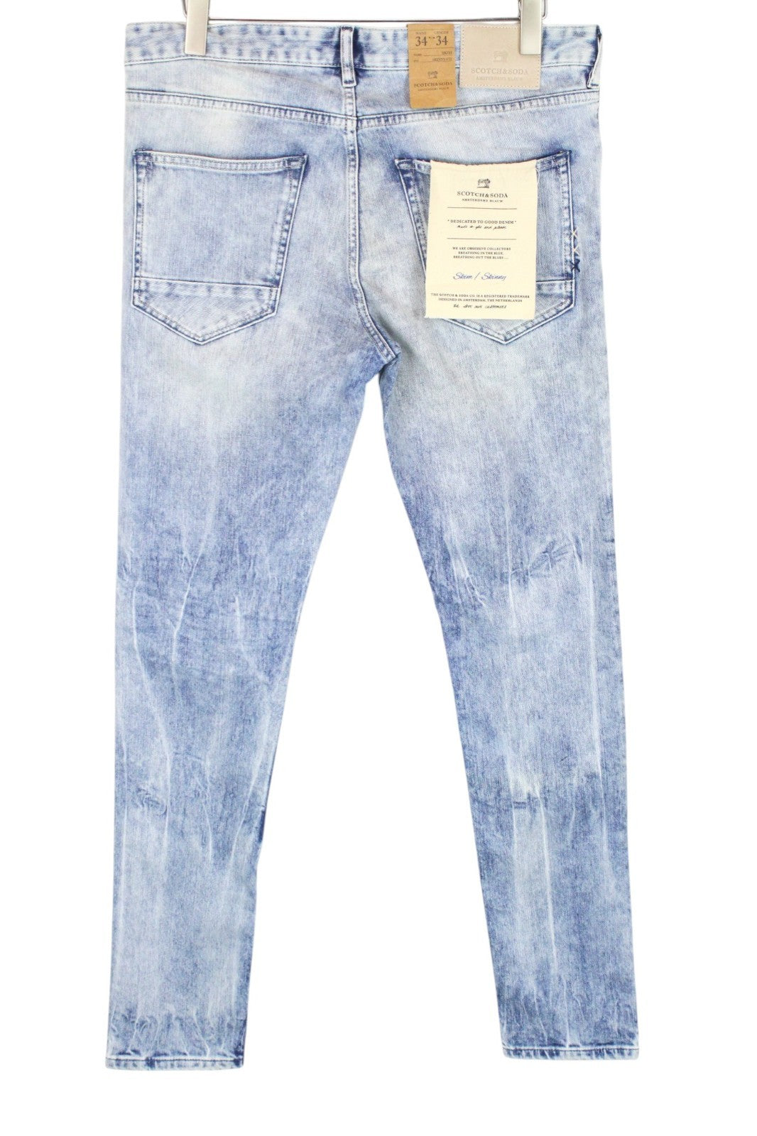 SCOTCH & SODA Skim Men Jeans W34/L34 Skinny Fit Washed Blue Cotton Stretch