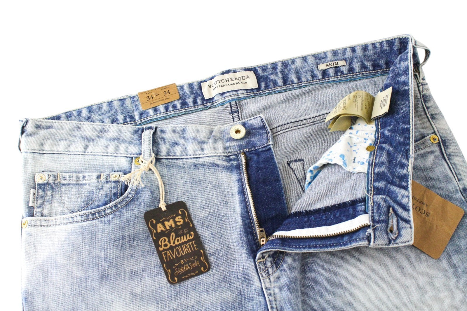 SCOTCH & SODA Skim Men Jeans W34/L34 Skinny Fit Washed Blue Cotton Stretch