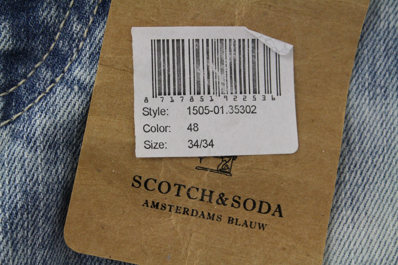 SCOTCH & SODA Skim Men Jeans W34/L34 Skinny Fit Washed Blue Cotton Stretch