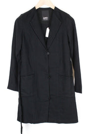 DENHAM Deck Women Coat XS Black Linen Blend Unlined Single-Breasted Belted