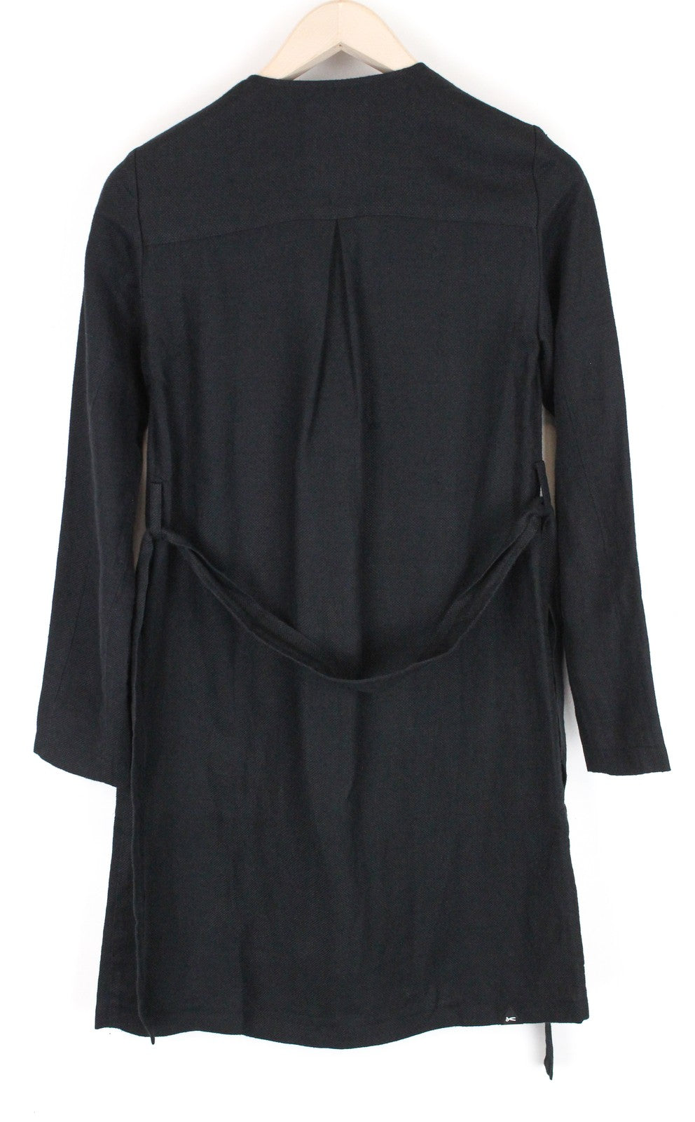 DENHAM Deck Women Coat XS Black Linen Blend Unlined Single-Breasted Belted