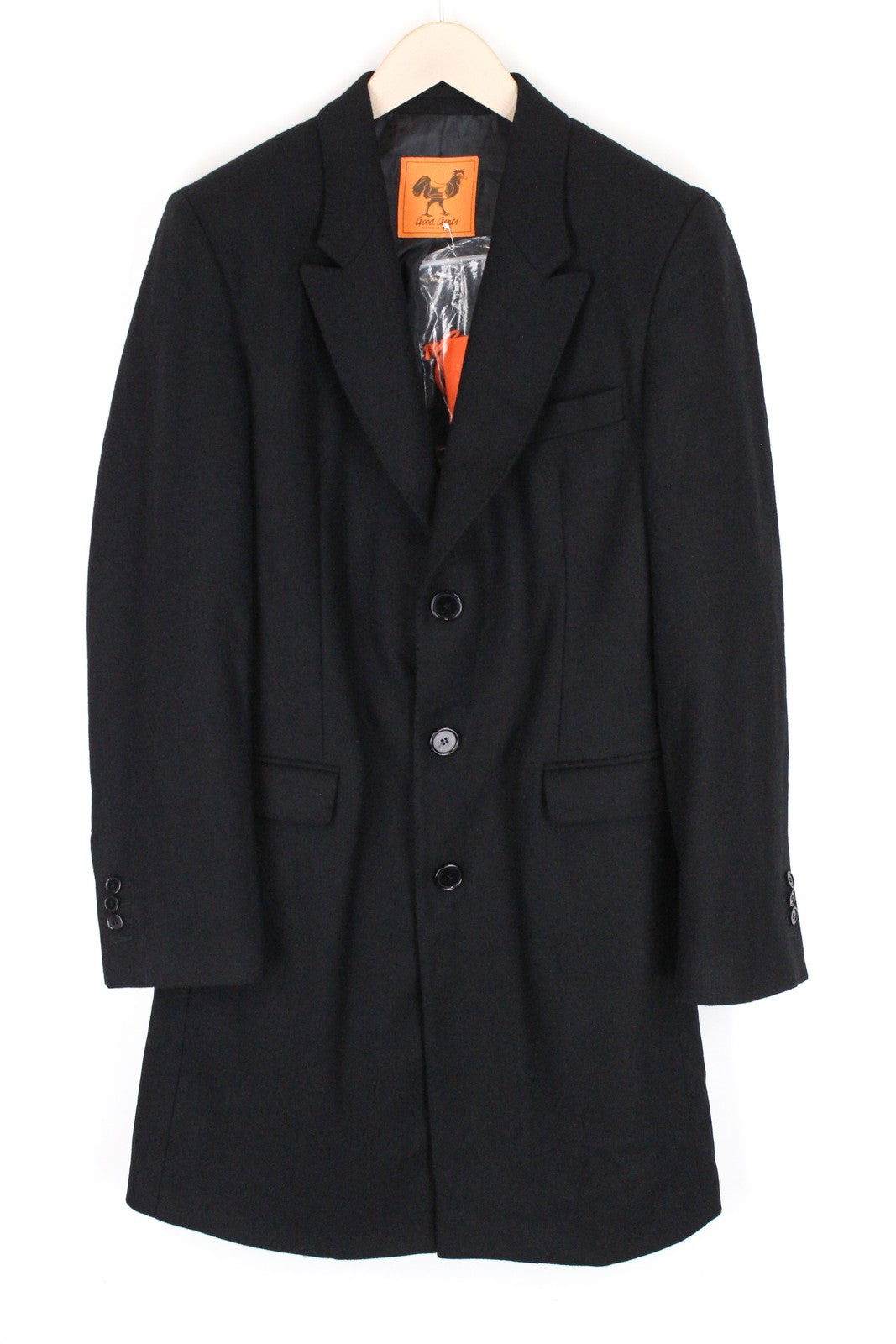 GOOD GENES Men Coat 48 Black Wool Blend Single-Breasted Notch Lapel Classic