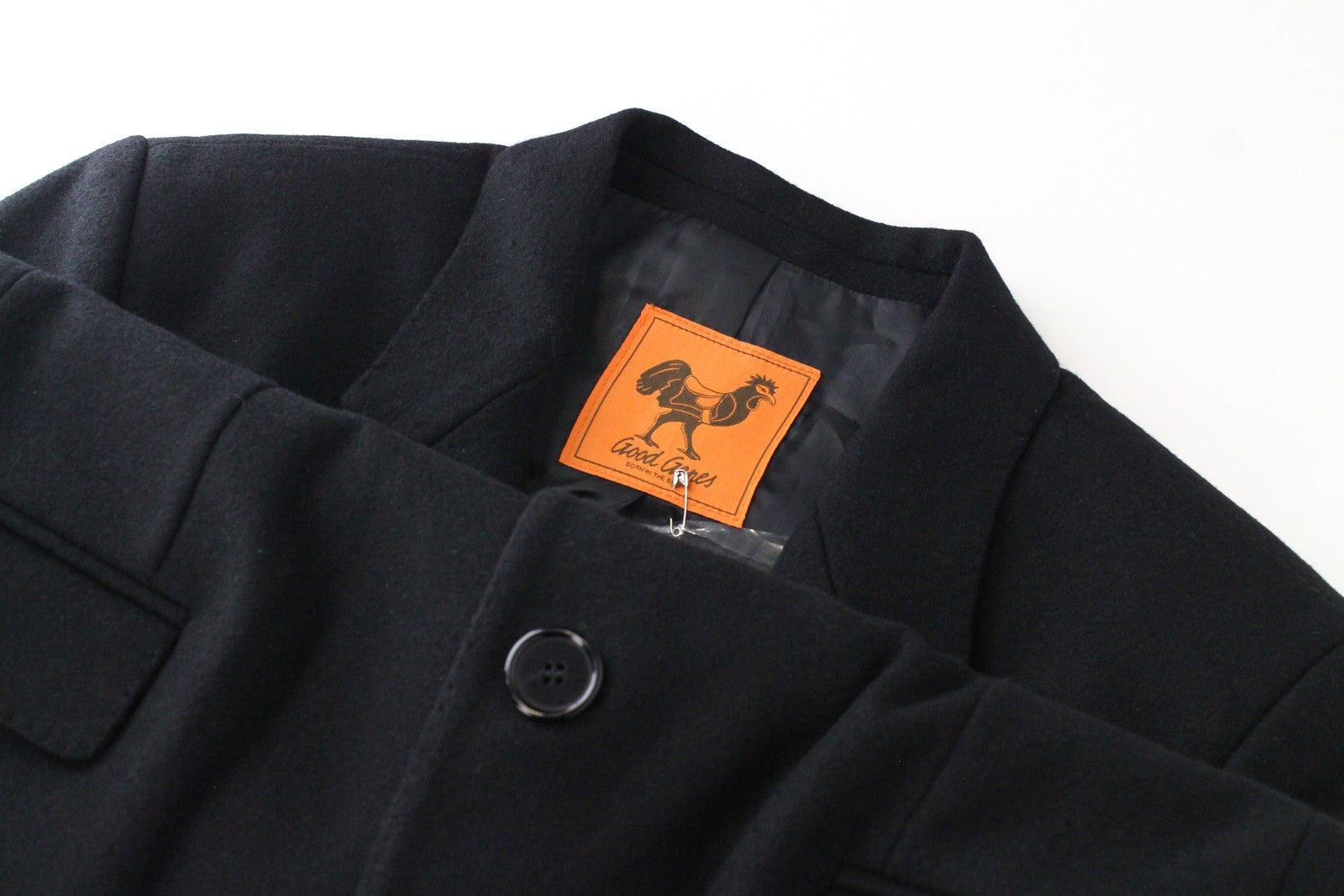 GOOD GENES Men Coat 48 Black Wool Blend Single-Breasted Notch Lapel Classic