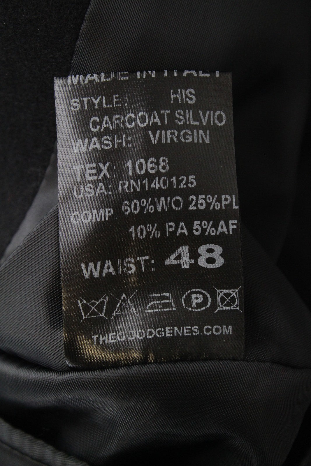 GOOD GENES Men Coat 48 Black Wool Blend Single-Breasted Notch Lapel Classic