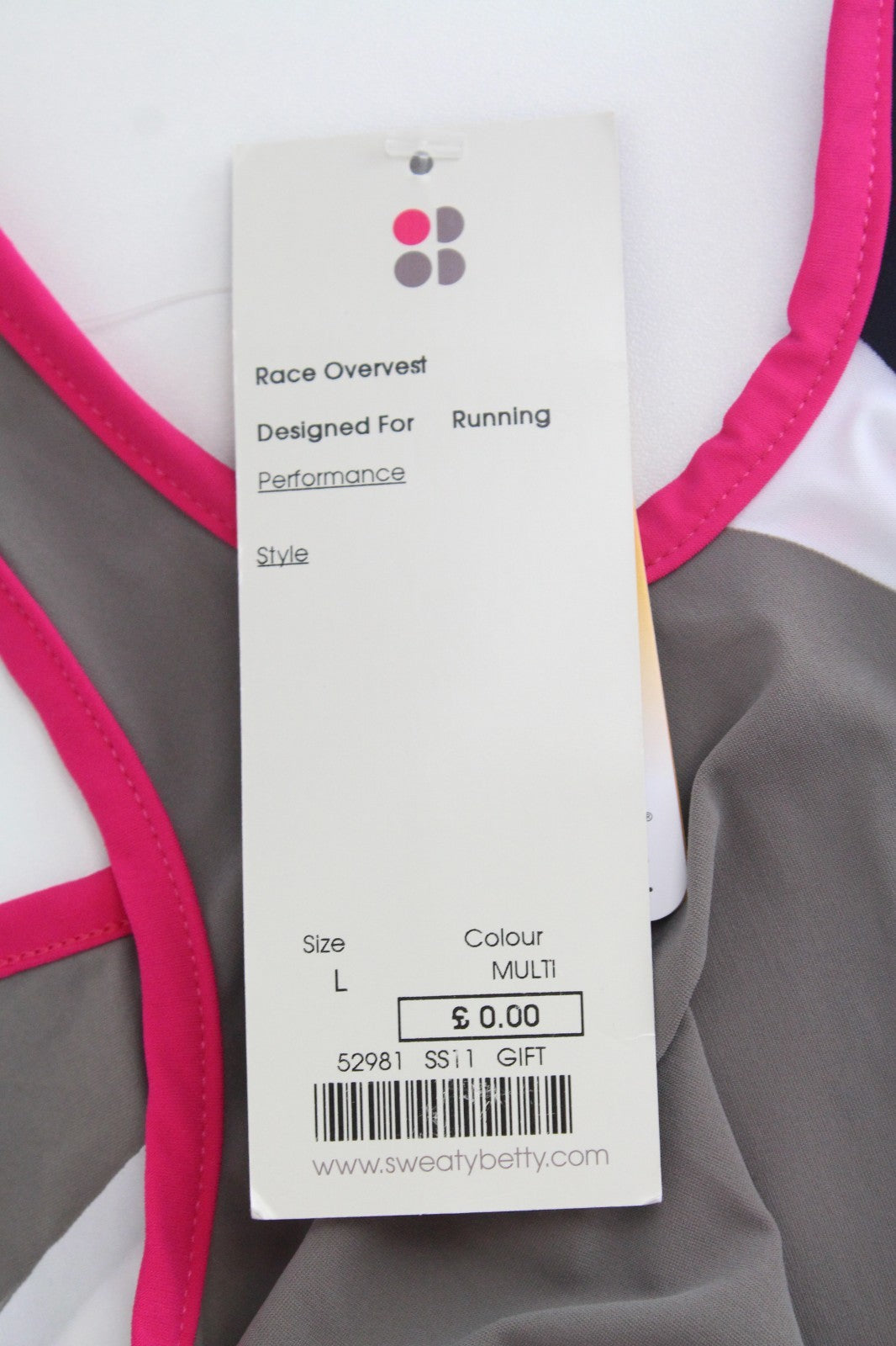 SWEATY BETTY Race Overvest Women Top L Grey Stretch Sleeveless Running