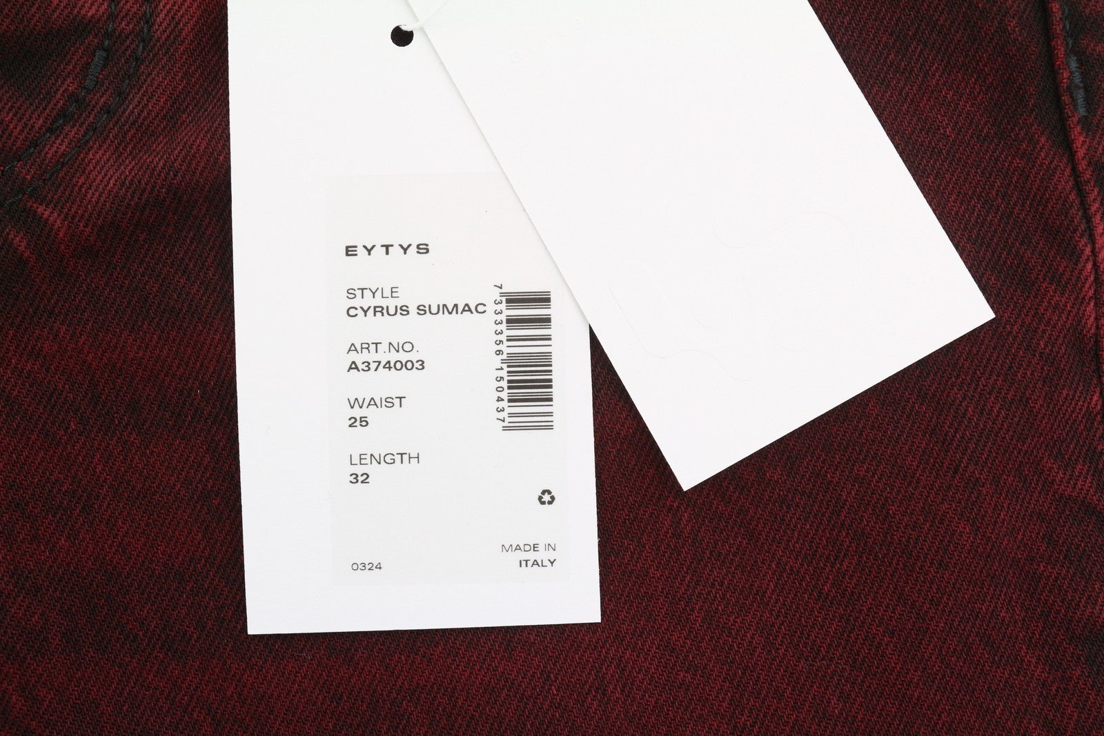 EYTYS Cyrus Sumac Relaxed Bootcut Fit Women Jeans W25/L32 Burgundy Faded RRP370
